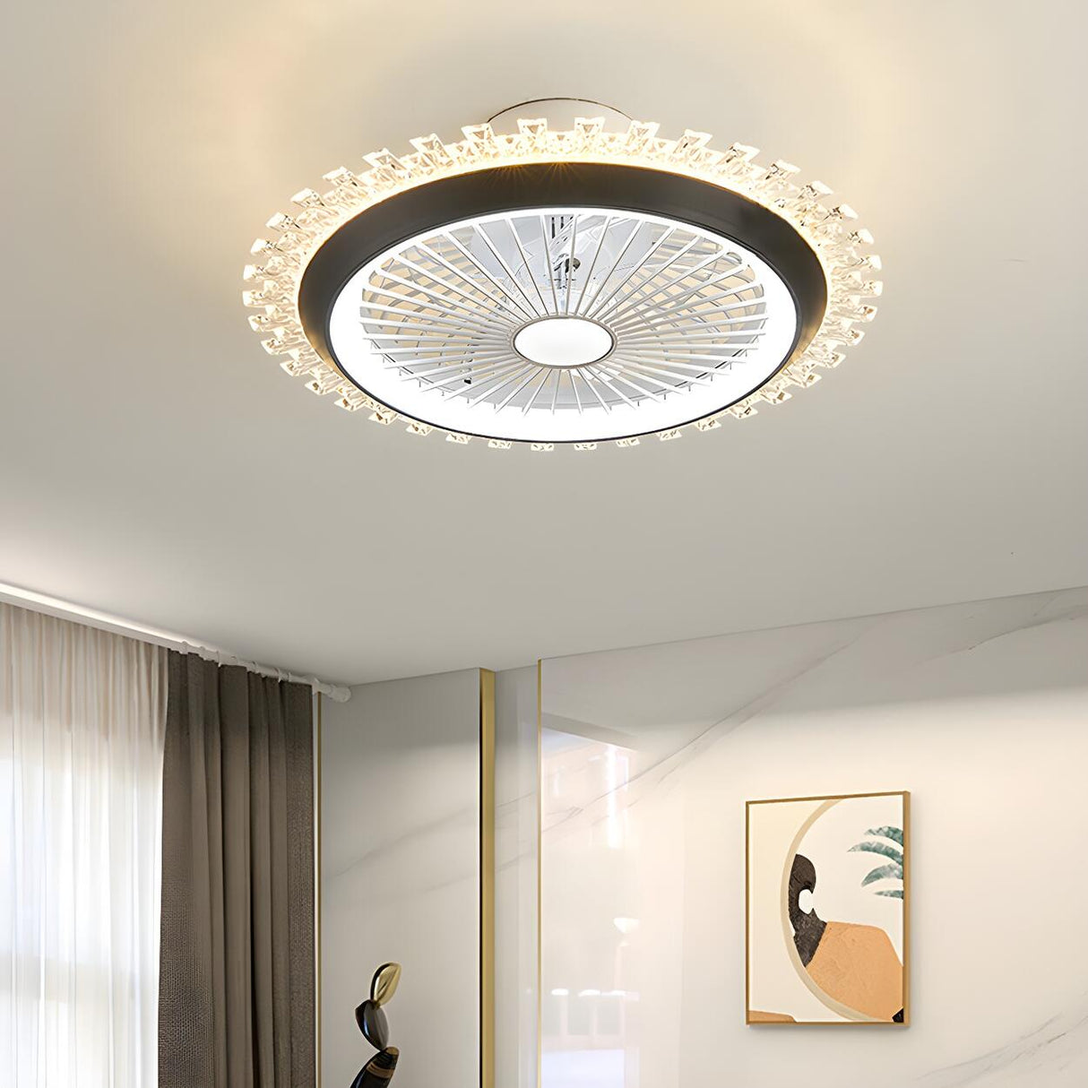 Minimalist Round Bladeless Ceiling Fan with LED Light Image - 23