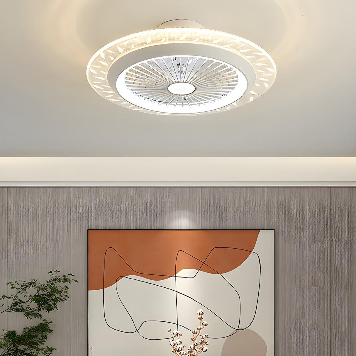 Minimalist Round Bladeless Ceiling Fan with LED Light Image - 4