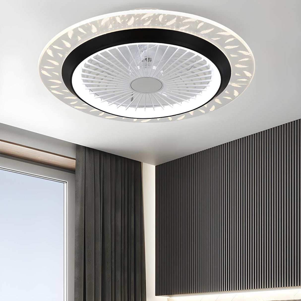 Minimalist Round Bladeless Ceiling Fan with LED Light Image - 7