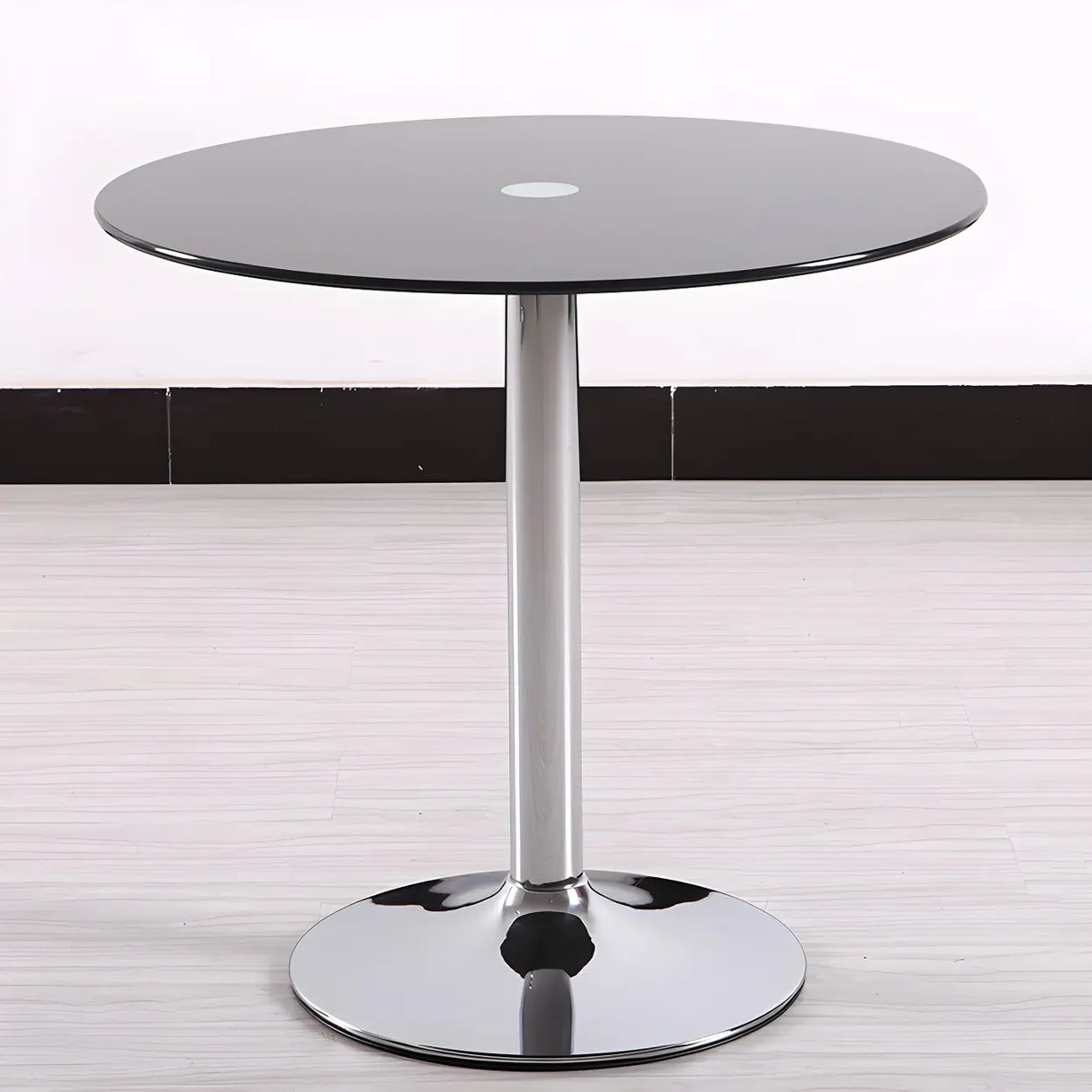 Minimalist Round Glass Black Scratch Resistant Dining Table Image - 15