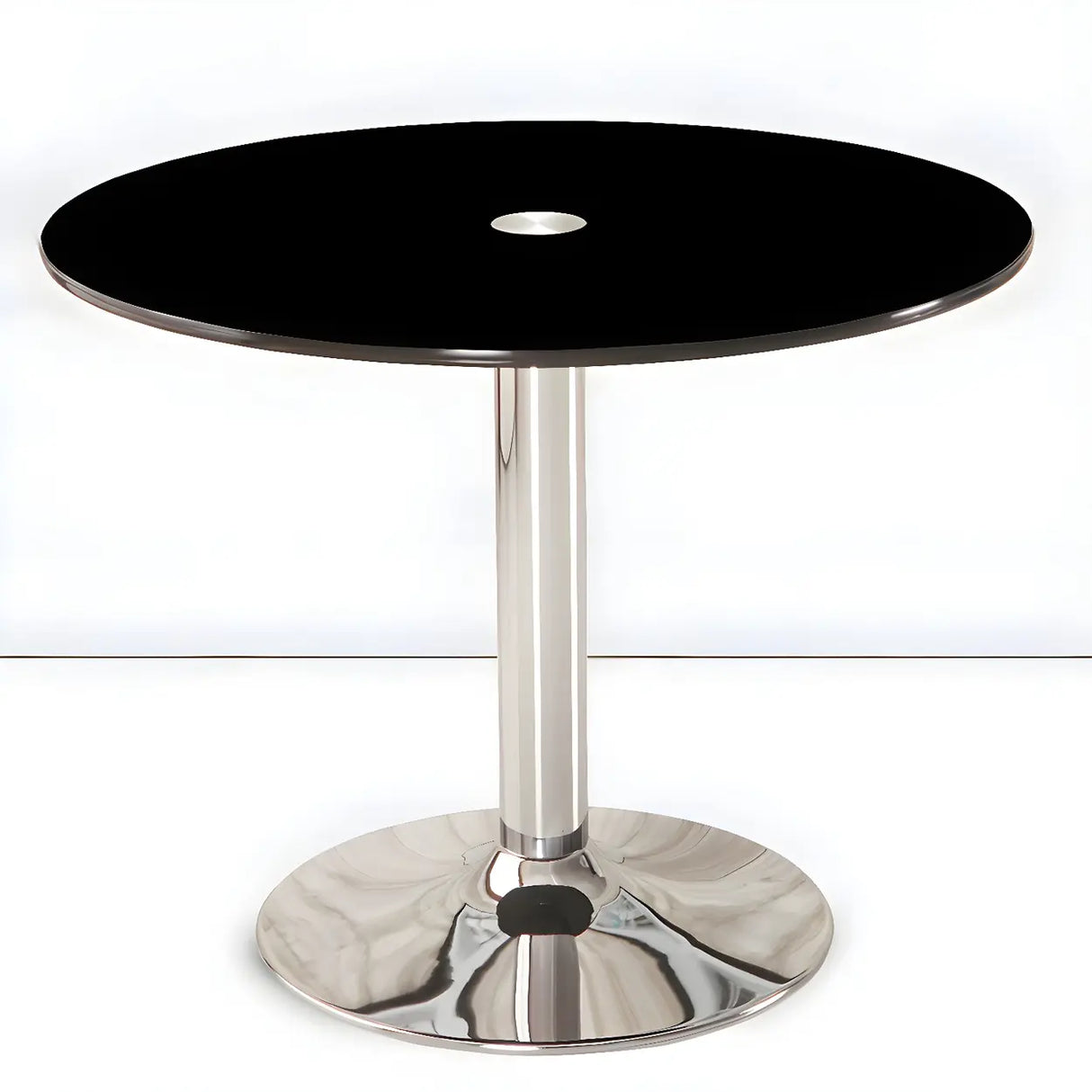 Minimalist Round Glass Black Scratch Resistant Dining Table Image - 1