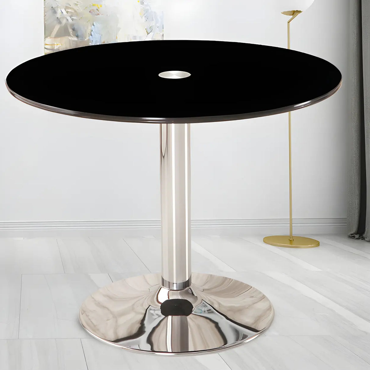 Minimalist Round Glass Black Scratch Resistant Dining Table Image - 5