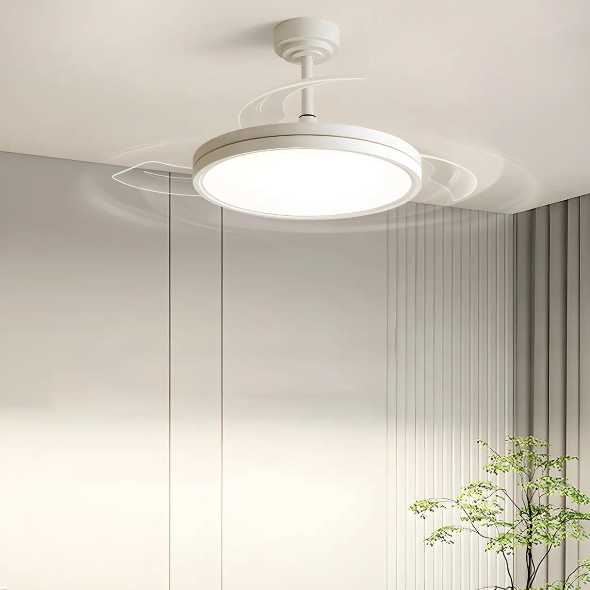 Minimalist Round White 3-Blade Ceiling Fan with Light Image - 1
