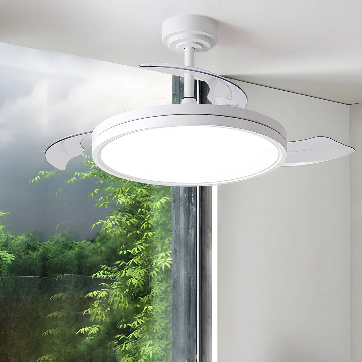 Minimalist Round White 3-Blade Ceiling Fan with Light Image - 2