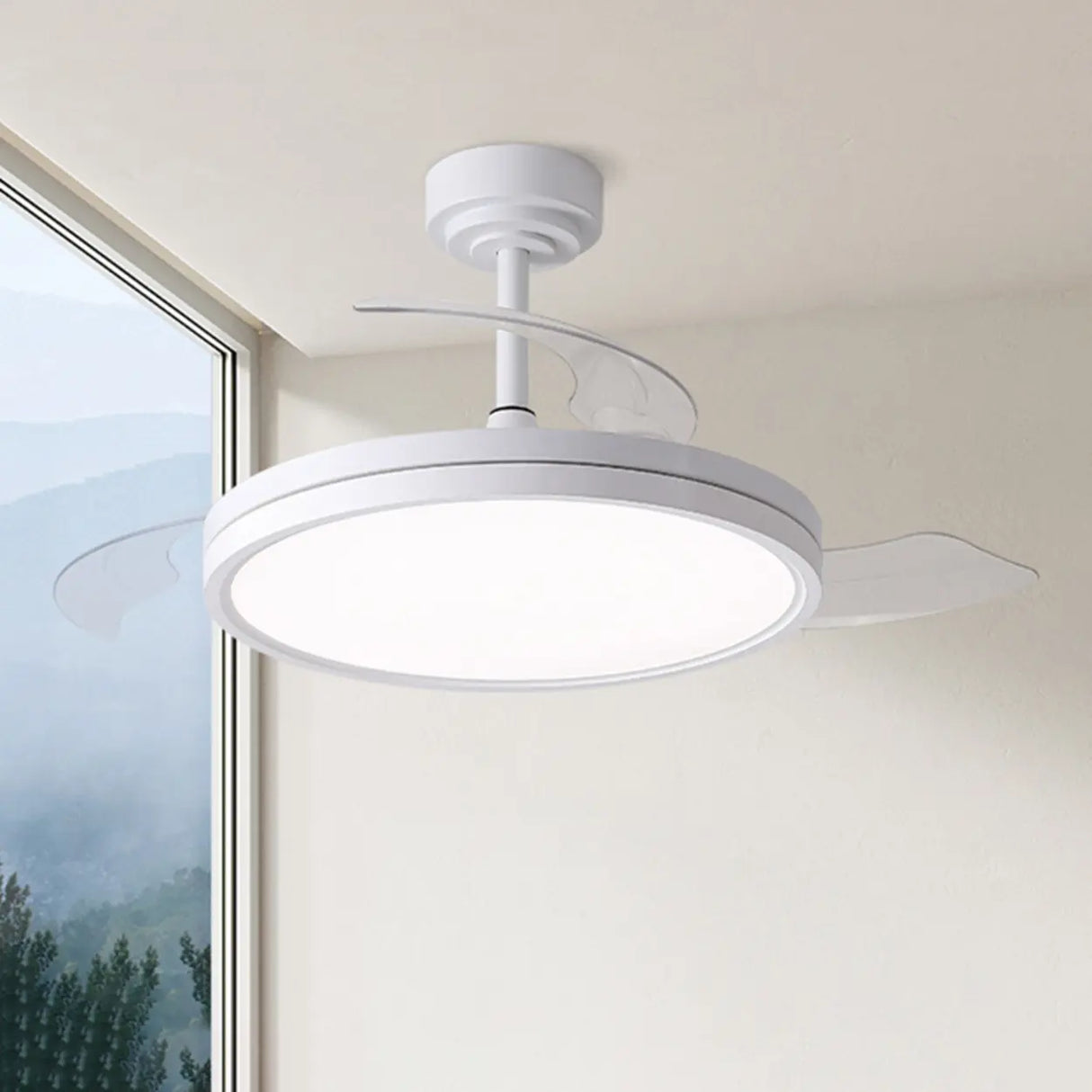 Minimalist Round White 3-Blade Ceiling Fan with Light Image - 3