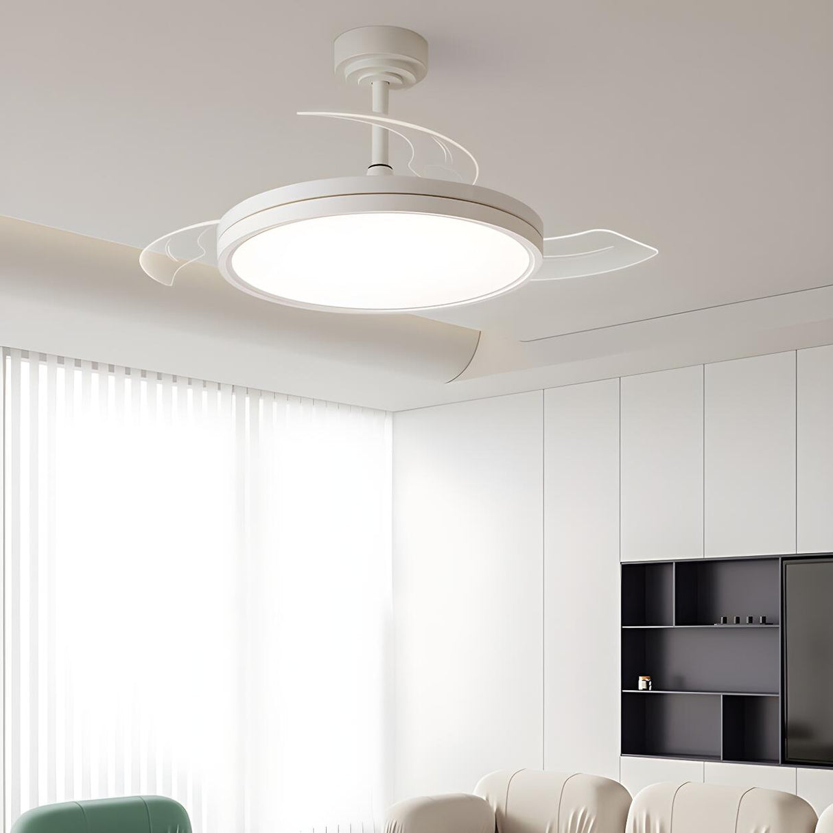 Minimalist Round White 3-Blade Ceiling Fan with Light Image - 4