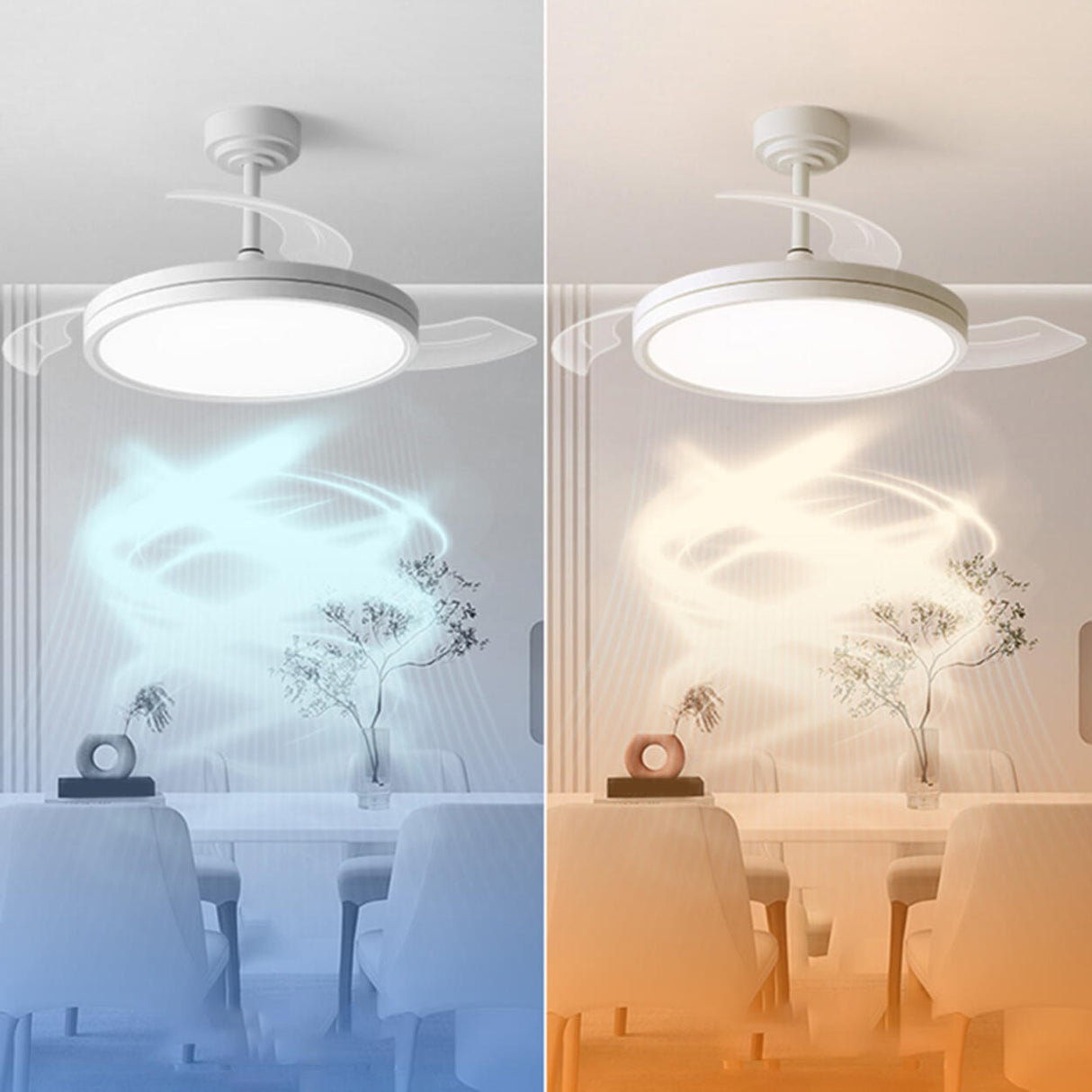 Minimalist Round White 3-Blade Ceiling Fan with Light Image - 8