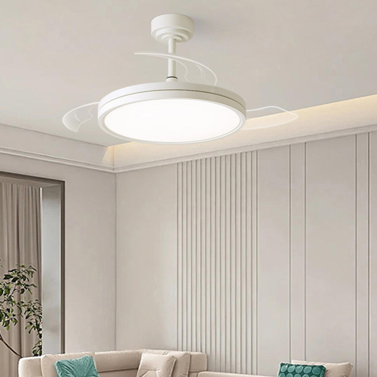 Minimalist Round White 3-Blade Ceiling Fan with Light Image - 9