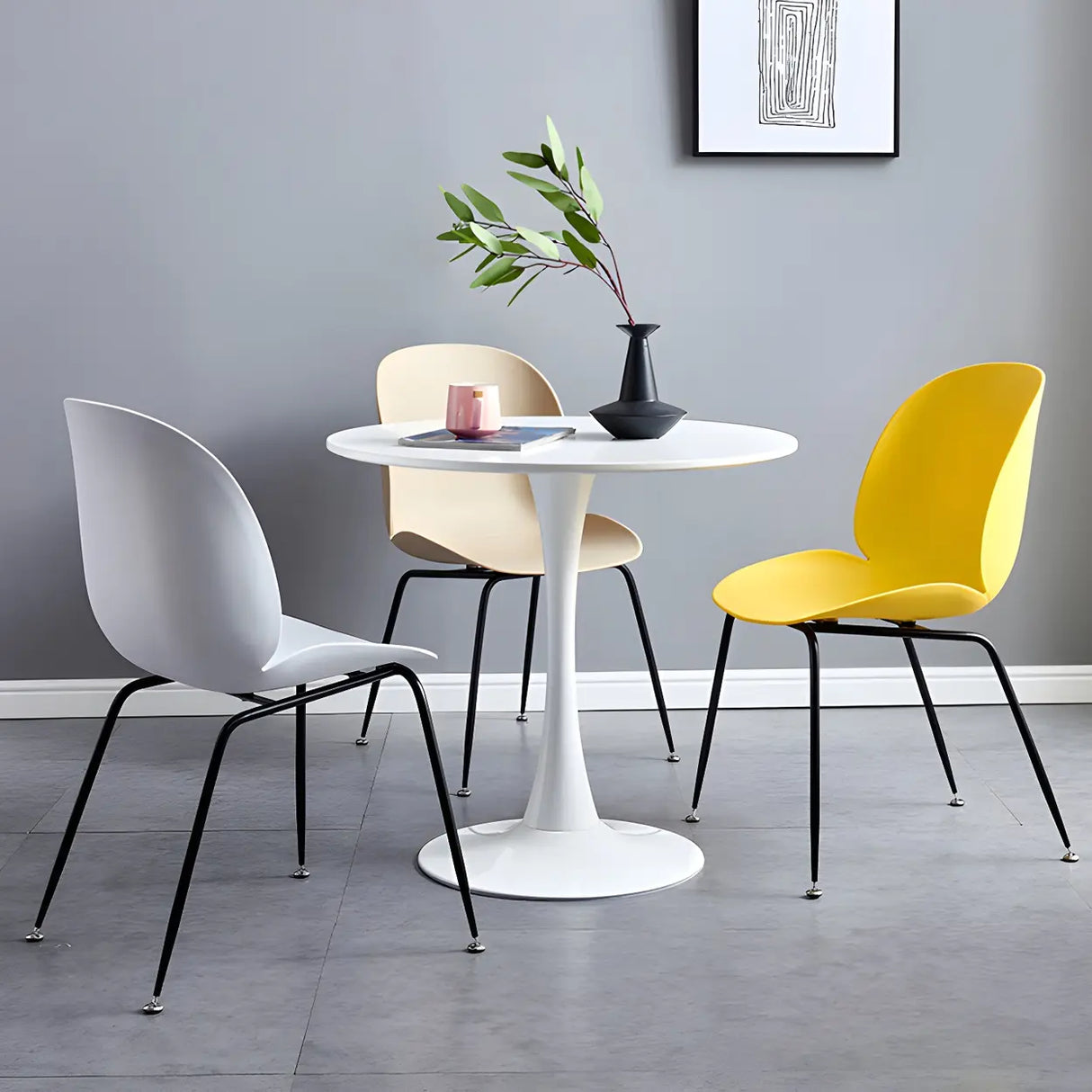 Minimalist Round White Wood Scratch Resistant Dining Table Image - 11