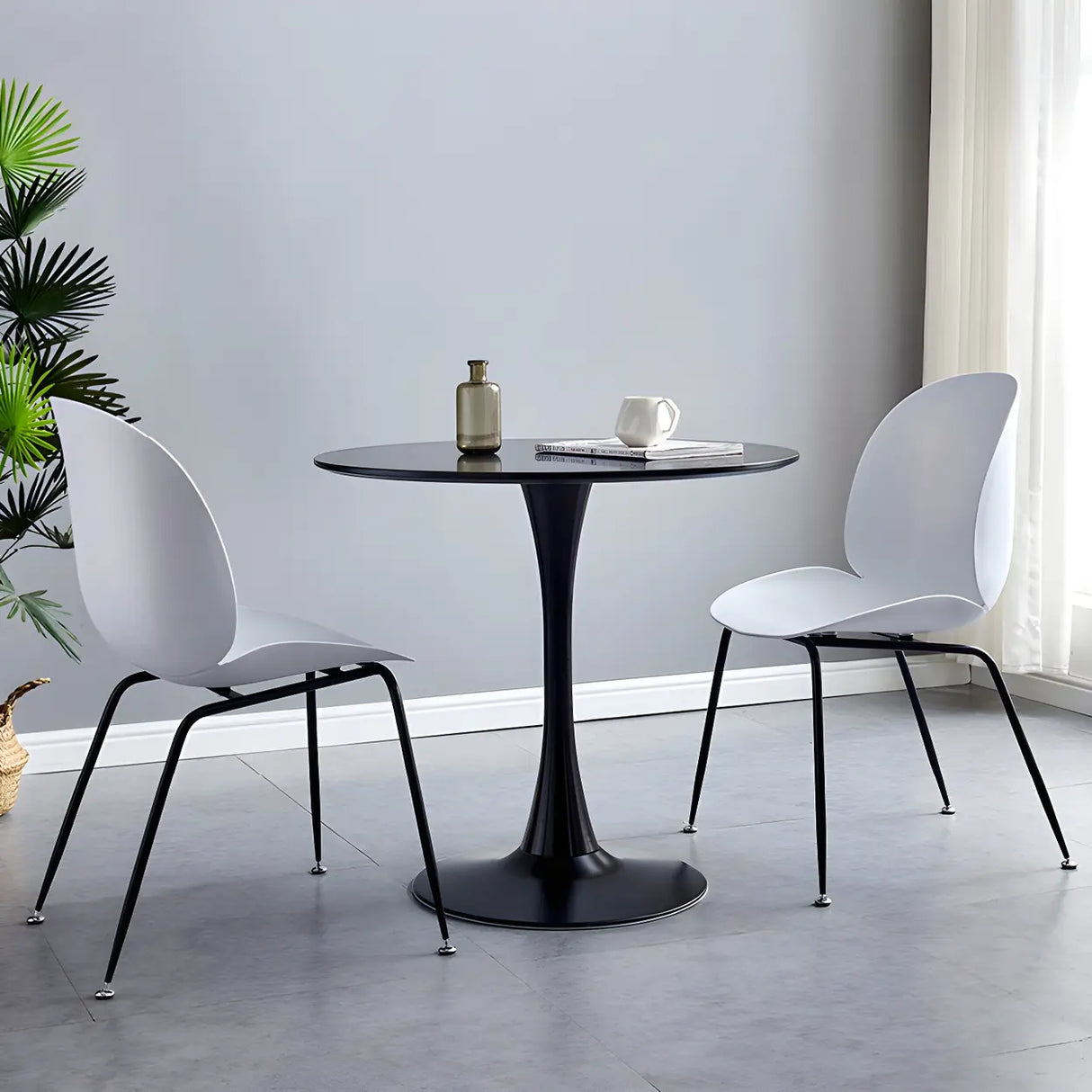 Minimalist Round White Wood Scratch Resistant Dining Table Image - 12