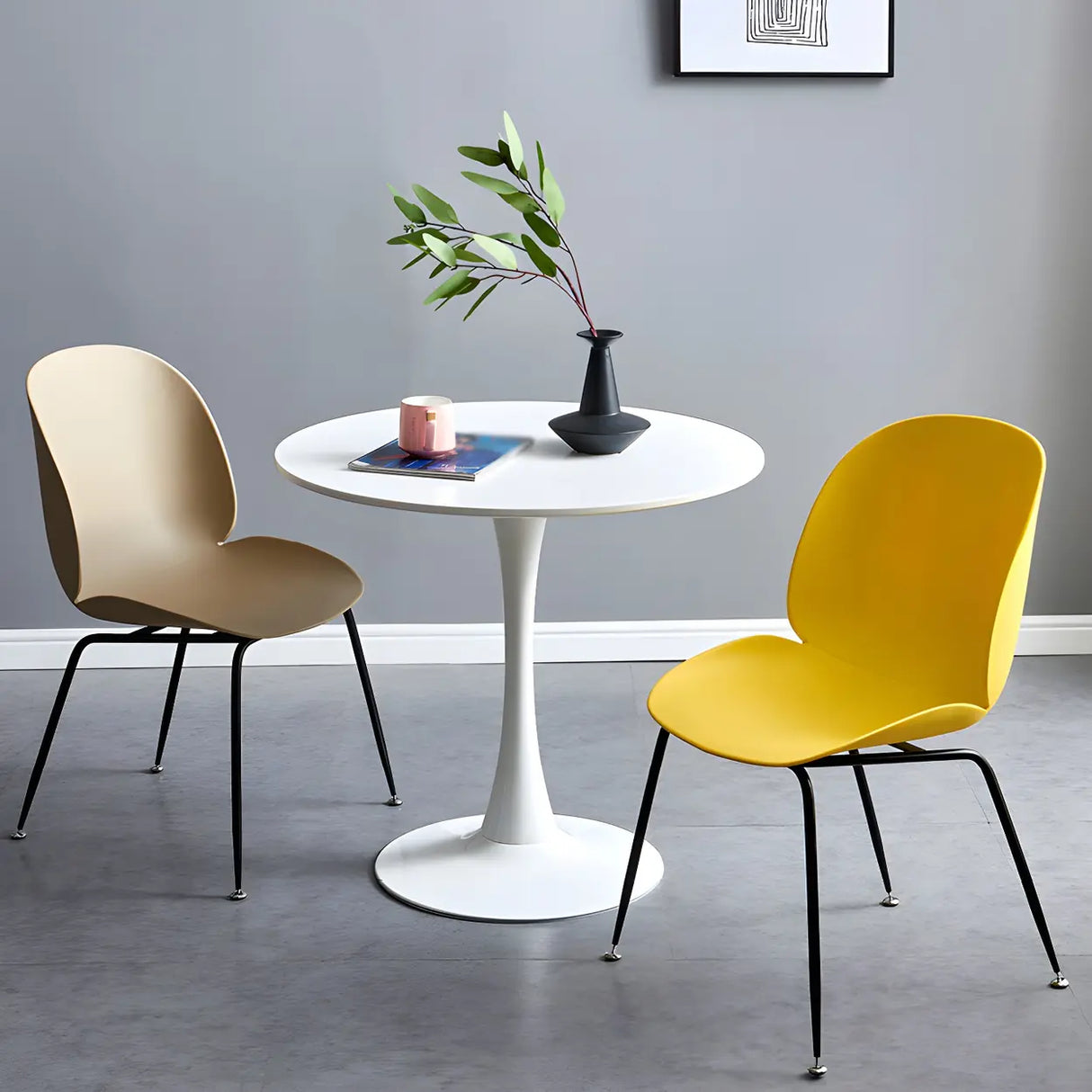 Minimalist Round White Wood Scratch Resistant Dining Table Image - 13