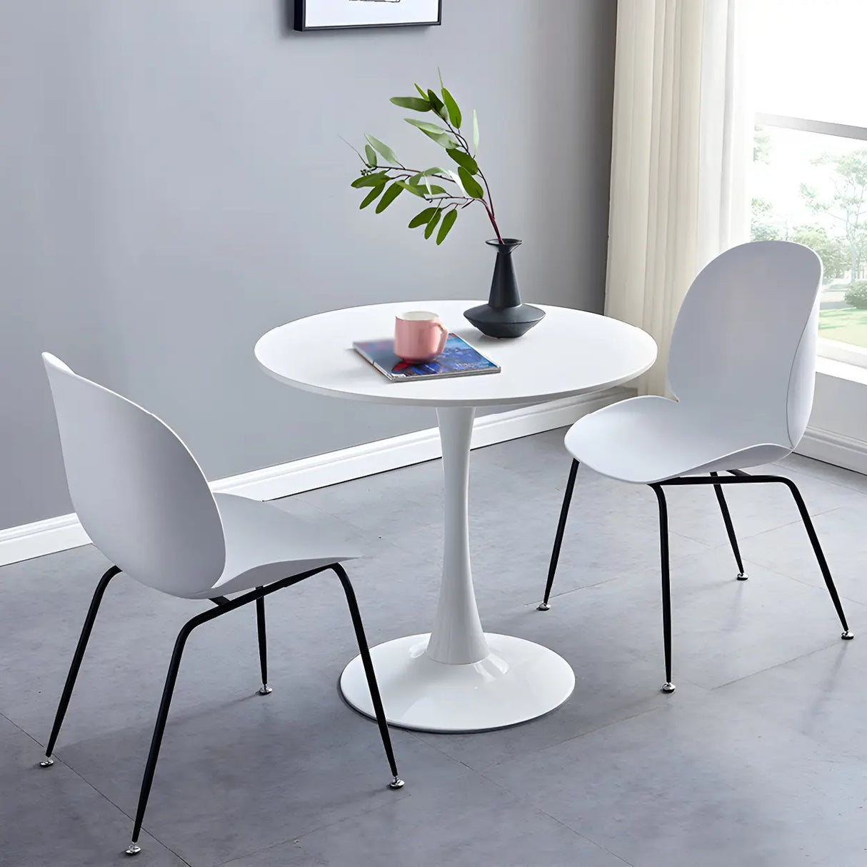Minimalist Round White Wood Scratch Resistant Dining Table Image - 14