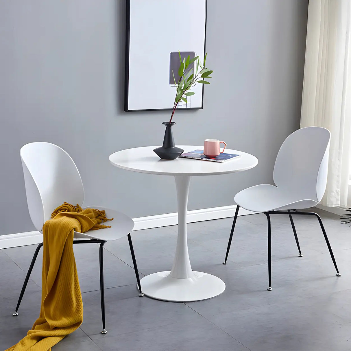 Minimalist Round White Wood Scratch Resistant Dining Table Image - 15