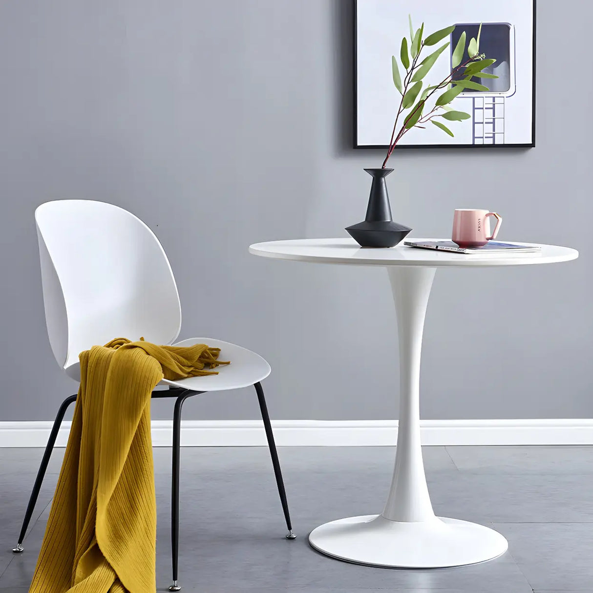 Minimalist Round White Wood Scratch Resistant Dining Table Image - 2