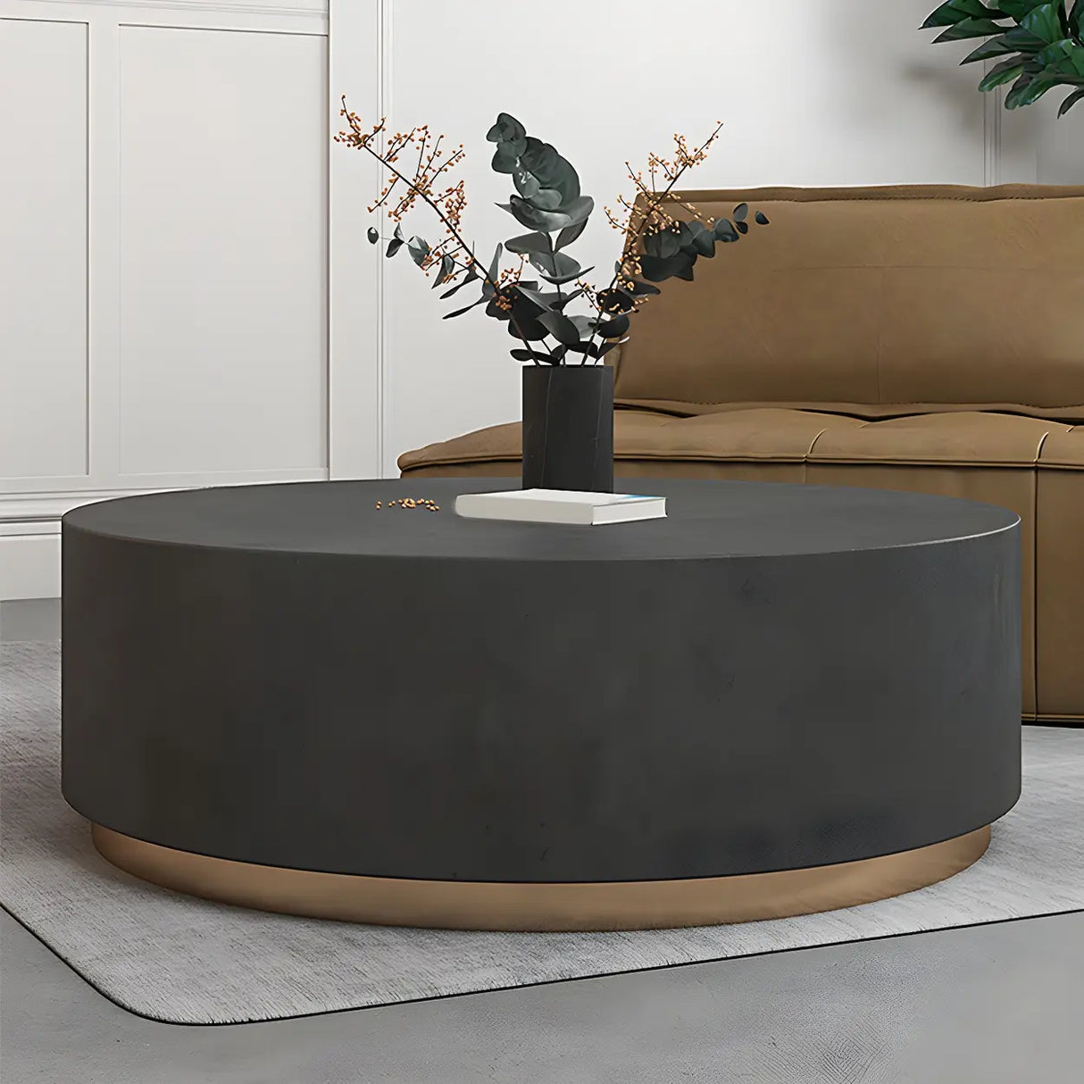 Minimalist Round Wood Top Metal Base Coffee Table Image - 17