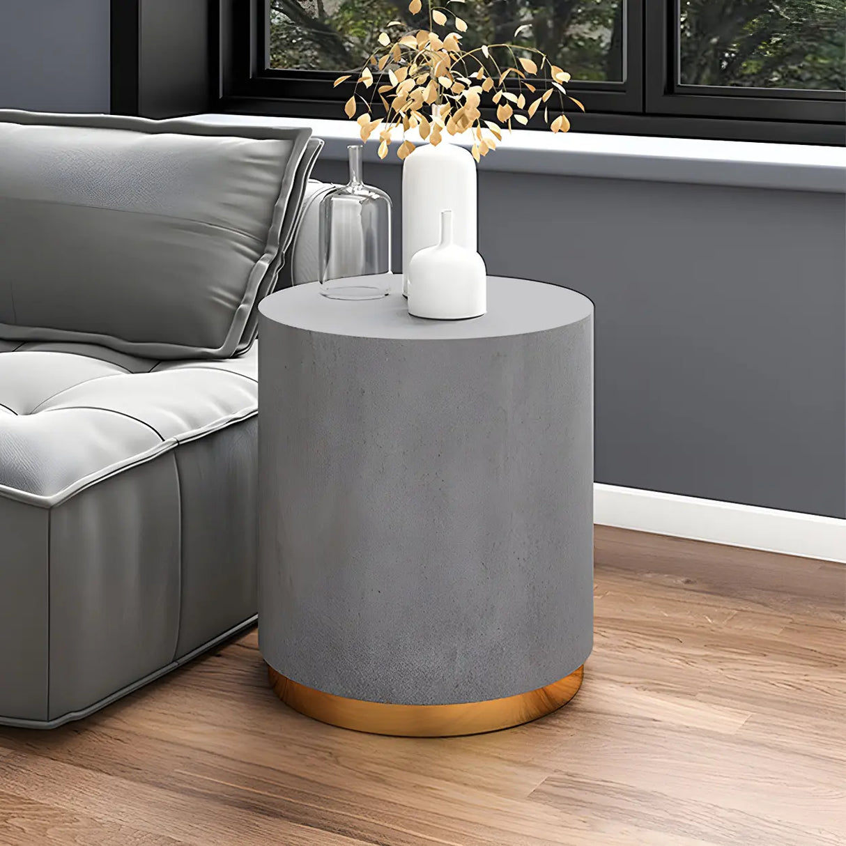 Minimalist Round Wood Top Metal Base Coffee Table Image - 19