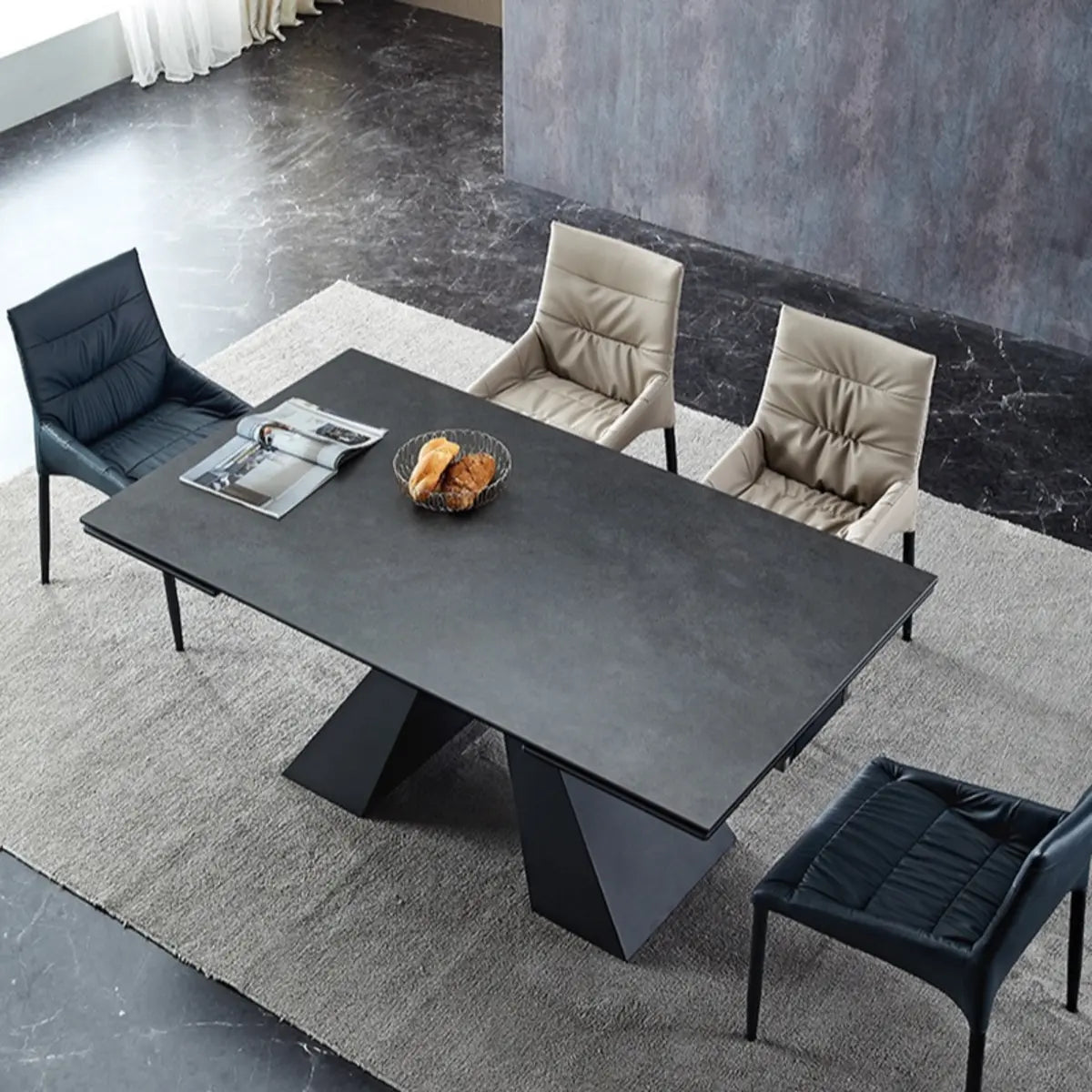 Minimalist Smoke Slate Rectangular Dining Table Grey Image - 3