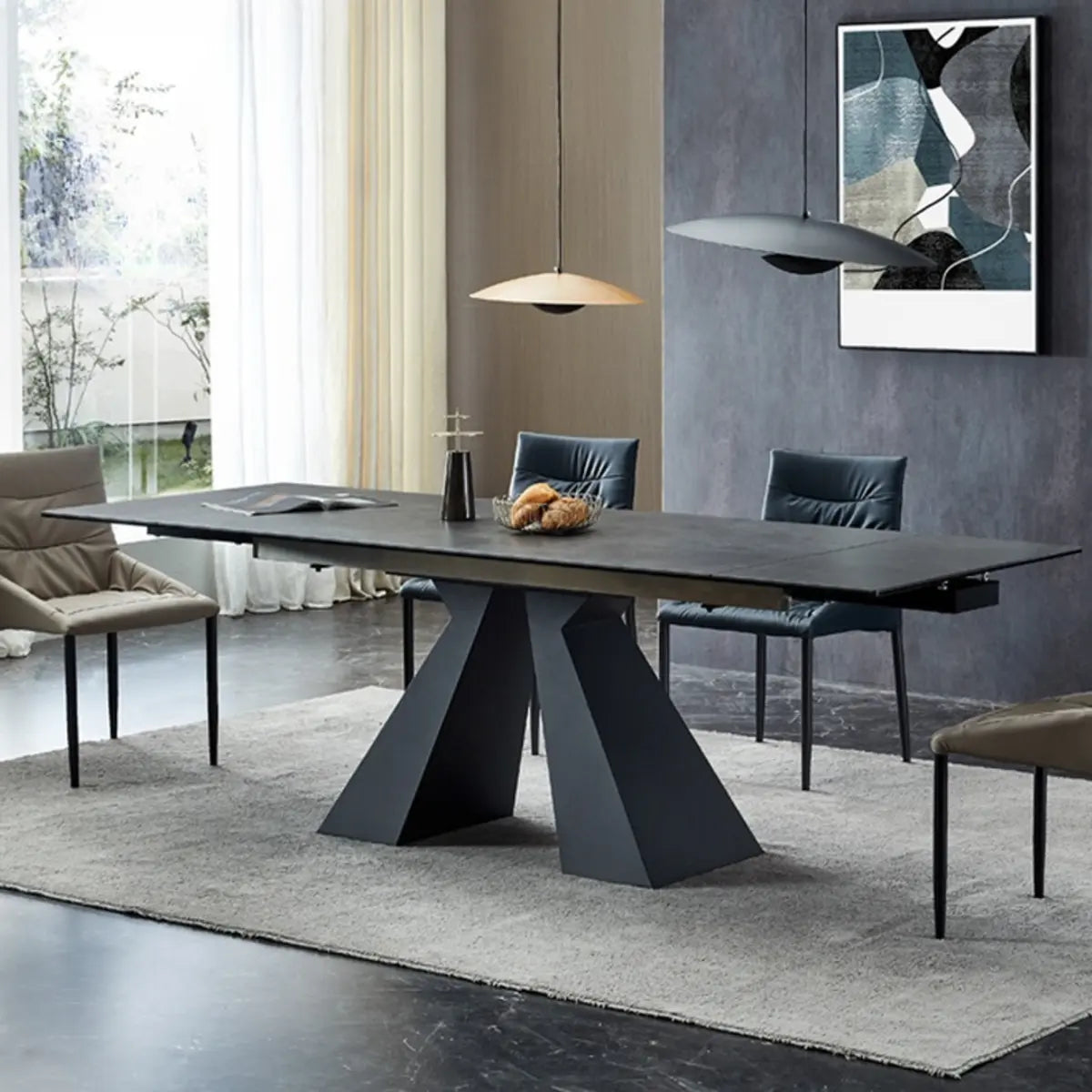 Minimalist Smoke Slate Rectangular Dining Table Grey Image - 4