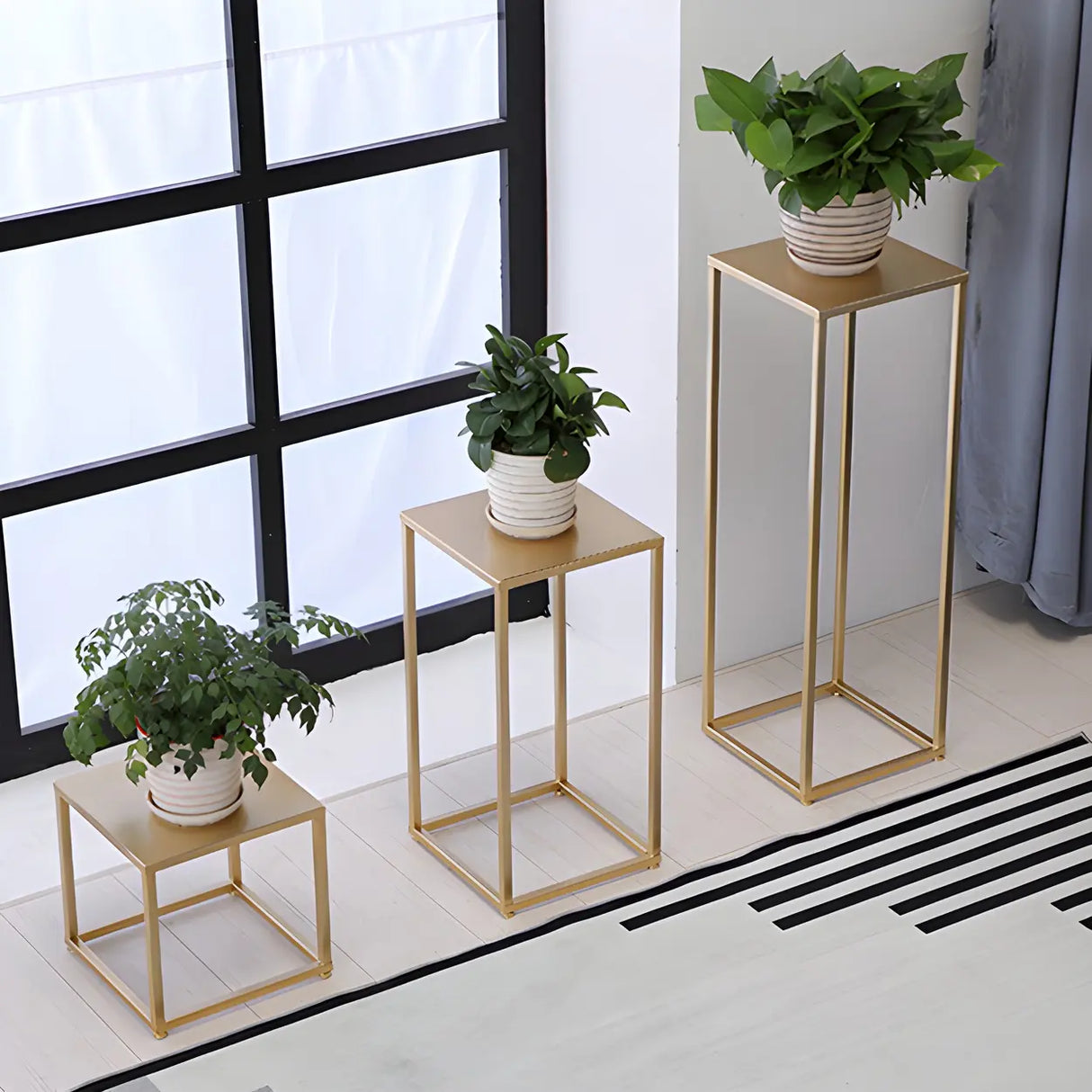 Minimalist Square 1 Tier Metal Frame Black Plant Stand Image - 16