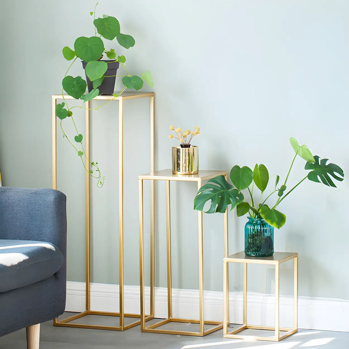 Minimalist Square 1 Tier Metal Frame Black Plant Stand Image - 18