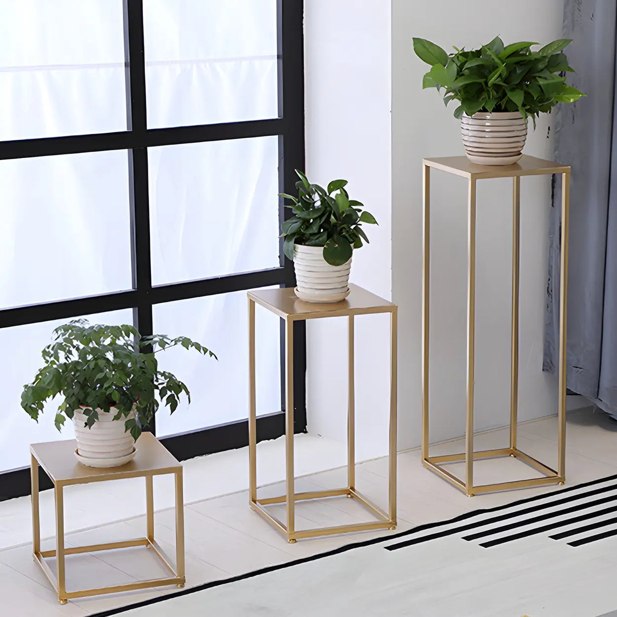 Minimalist Square 1 Tier Metal Frame Black Plant Stand Image - 8