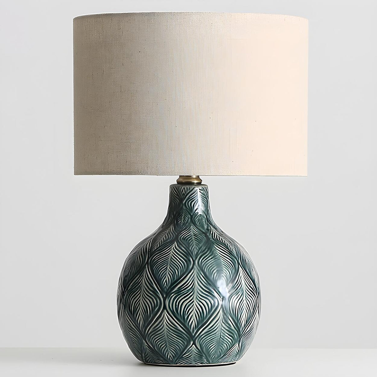 Minimalist Square Fabric Shade Ceramic Base Table Lamp Image - 9