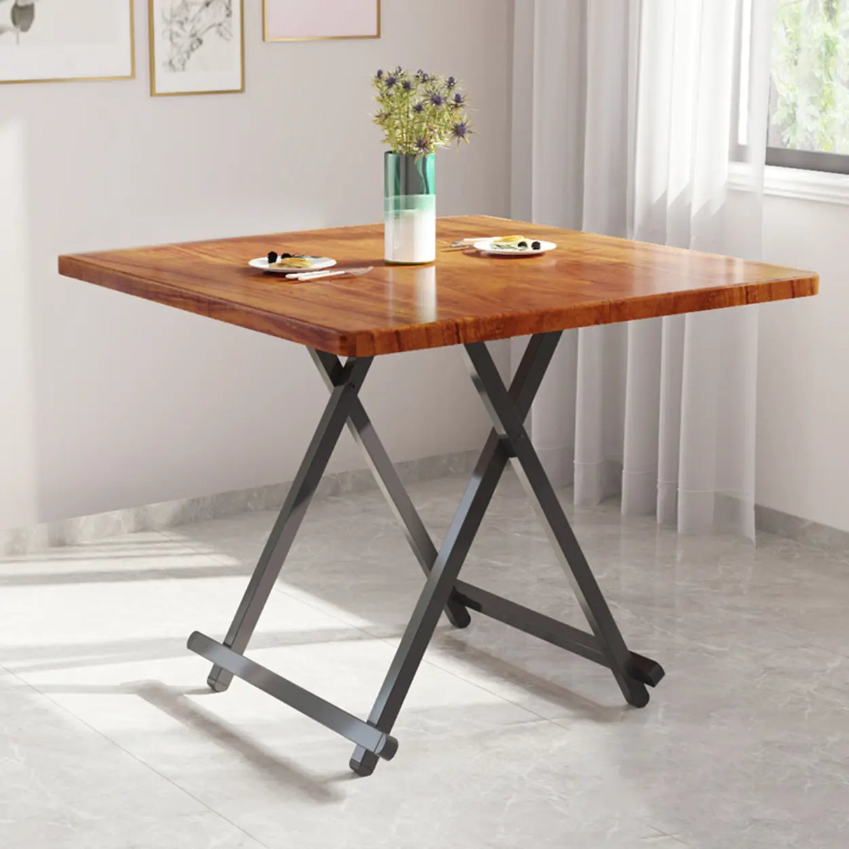 Minimalist Square Wood White Folding Dining Table Image - 11