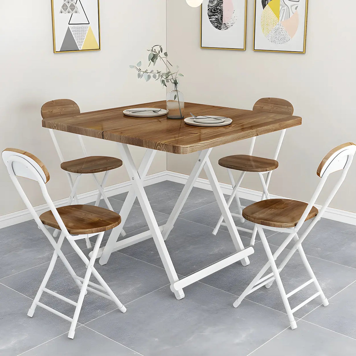 Minimalist Square Wood White Folding Dining Table Image - 13