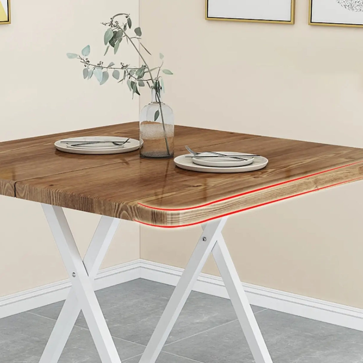 Minimalist Square Wood White Folding Dining Table Image - 14