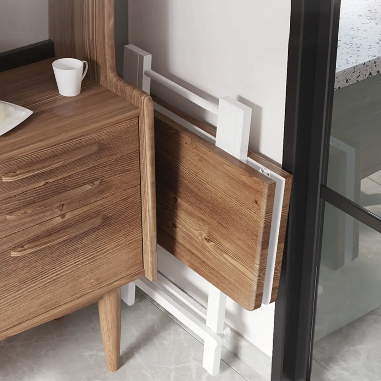 Minimalist Square Wood White Folding Dining Table Image - 17