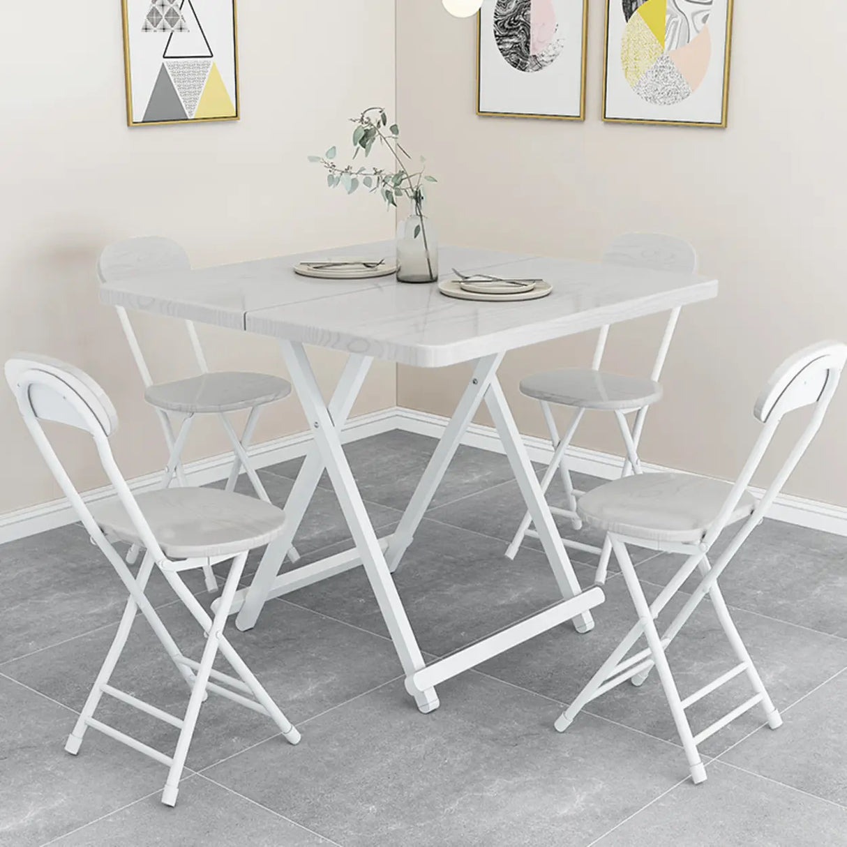 Minimalist Square Wood White Folding Dining Table Image - 1