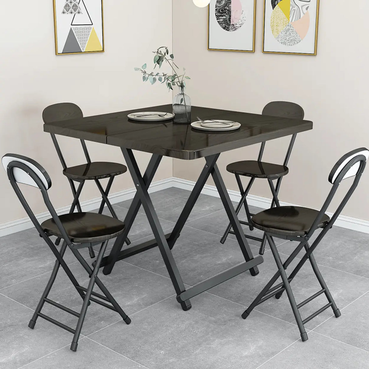 Minimalist Square Wood White Folding Dining Table Image - 2