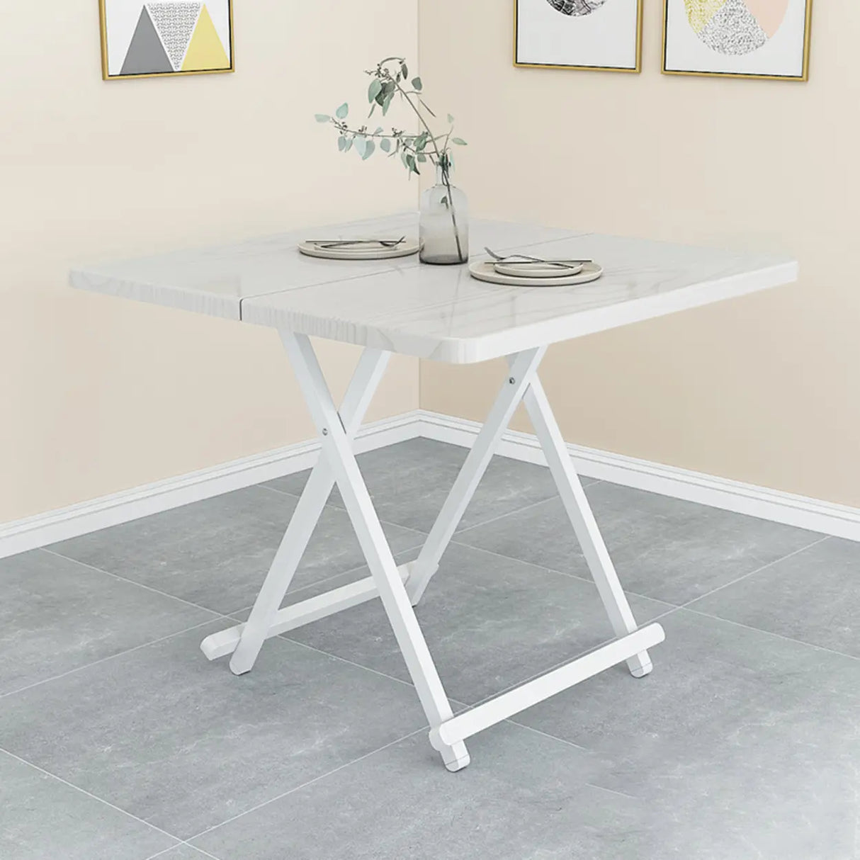 Minimalist Square Wood White Folding Dining Table Image - 3