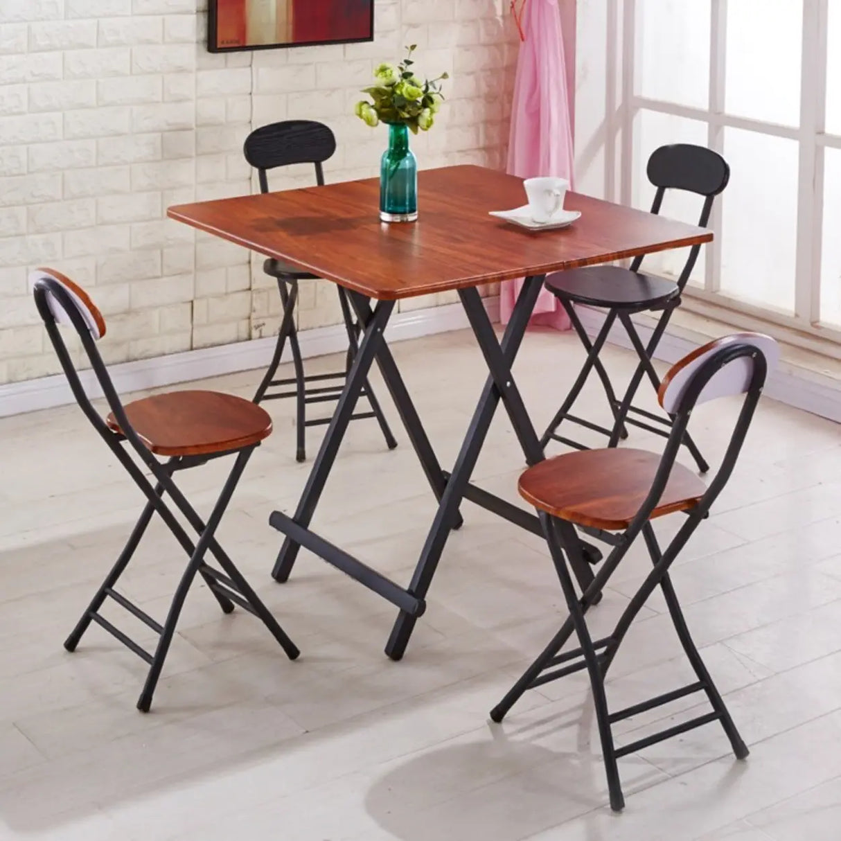 Minimalist Square Wood White Folding Dining Table Image - 4