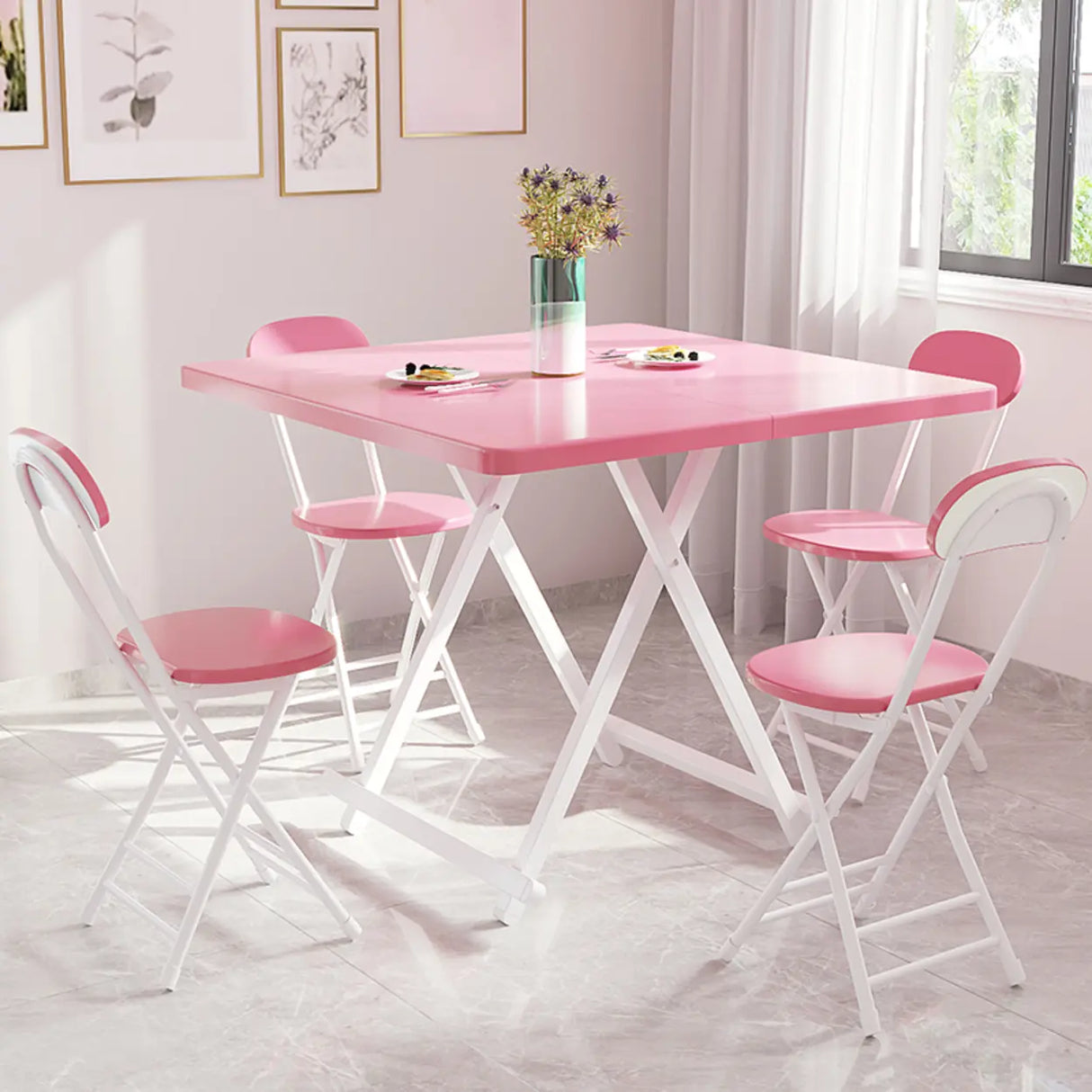 Minimalist Square Wood White Folding Dining Table Image - 5