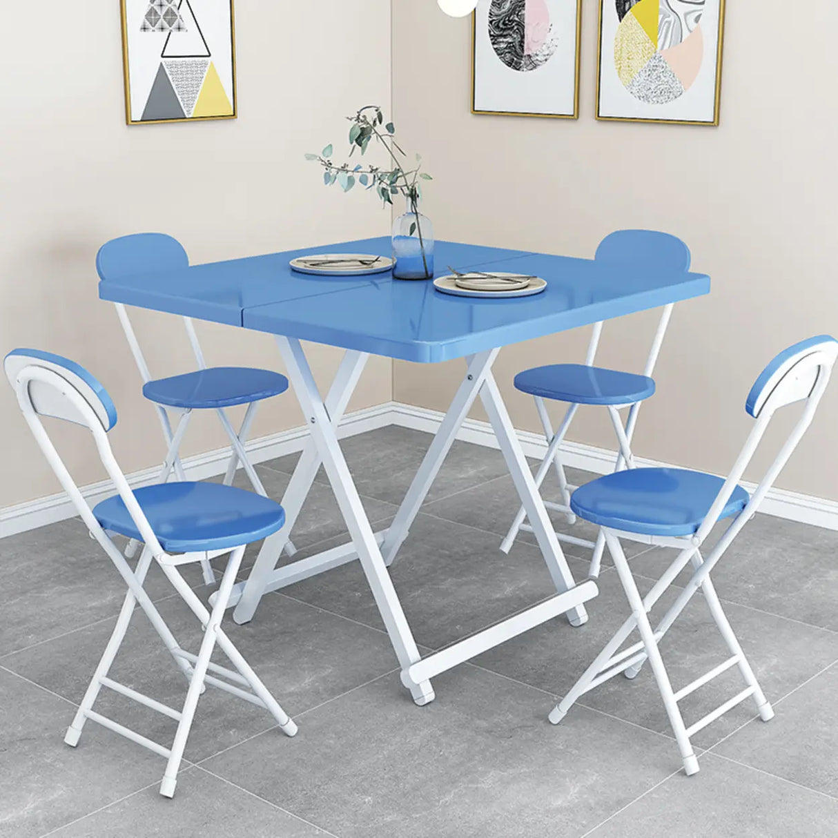 Minimalist Square Wood White Folding Dining Table Image - 7