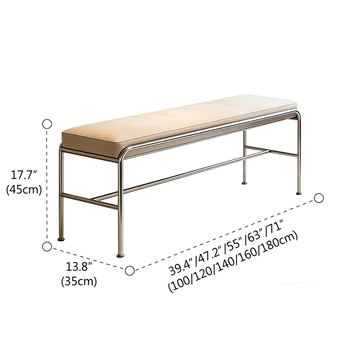 Minimalist Steel Frame Leather Entryway Bedroom Bench