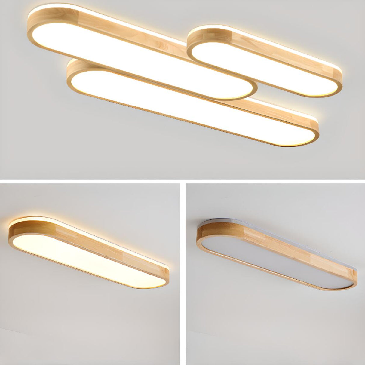 Minimalist Strip Wooden Flush Mount Light 3-Light Image - 13