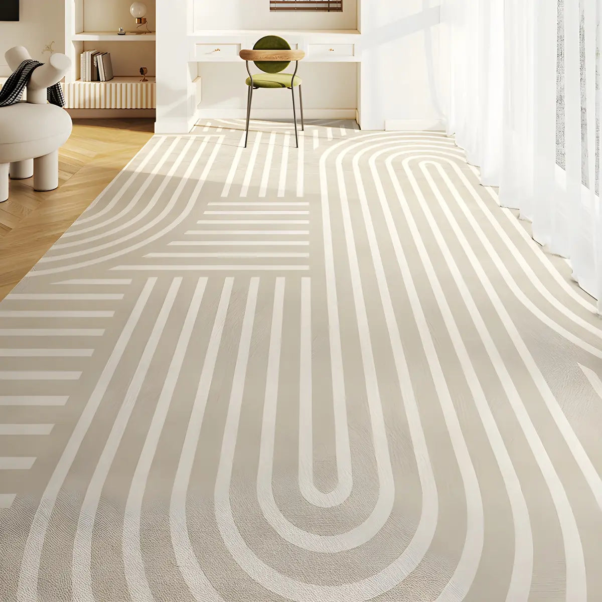Minimalist Striped Pattern Vinyl Apricot Area Rug Image - 1