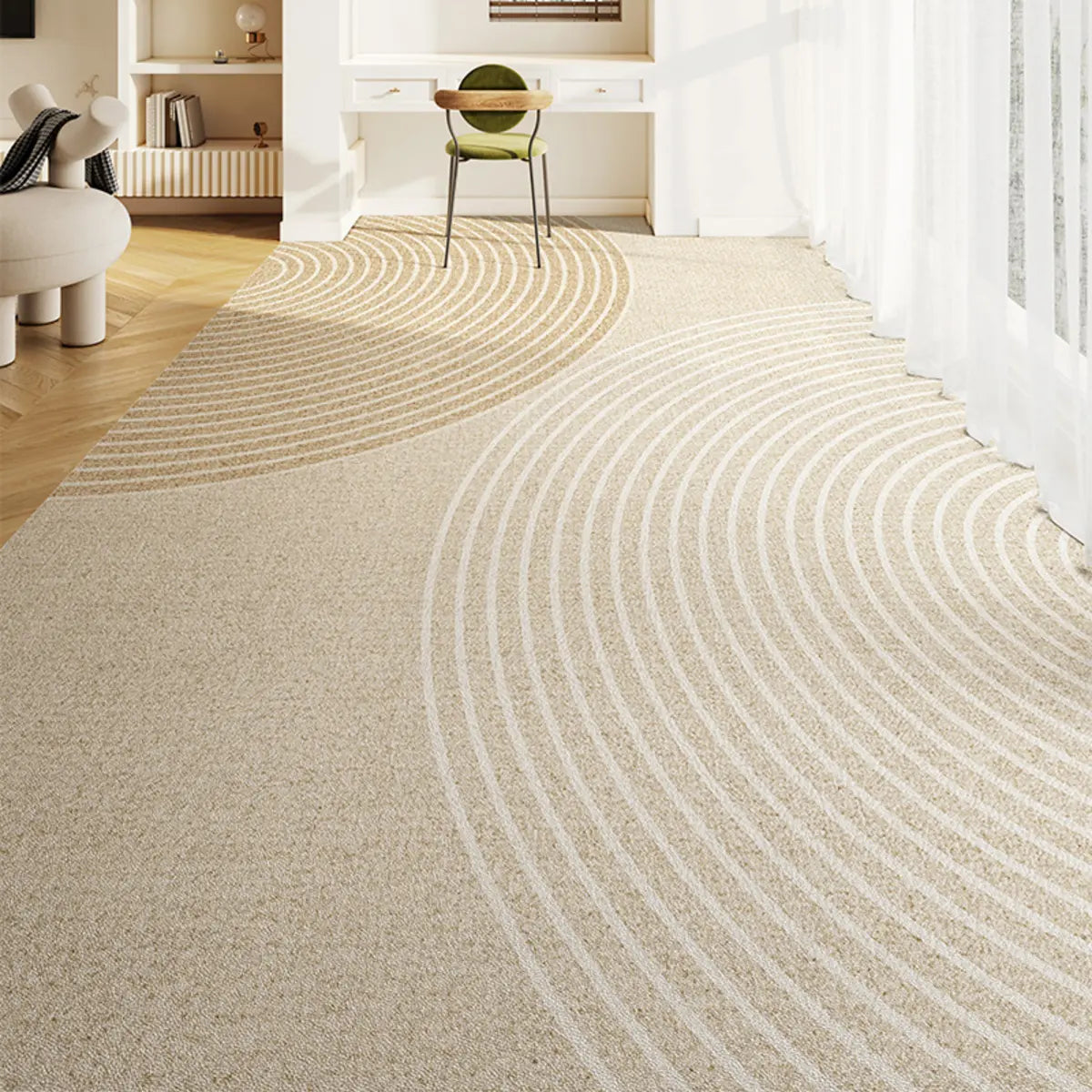 Minimalist Striped Pattern Vinyl Apricot Area Rug Image - 10