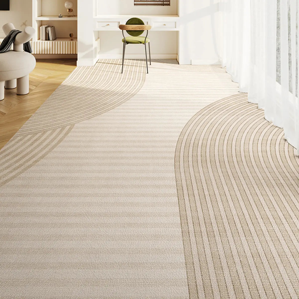 Minimalist Striped Pattern Vinyl Apricot Area Rug Image - 2