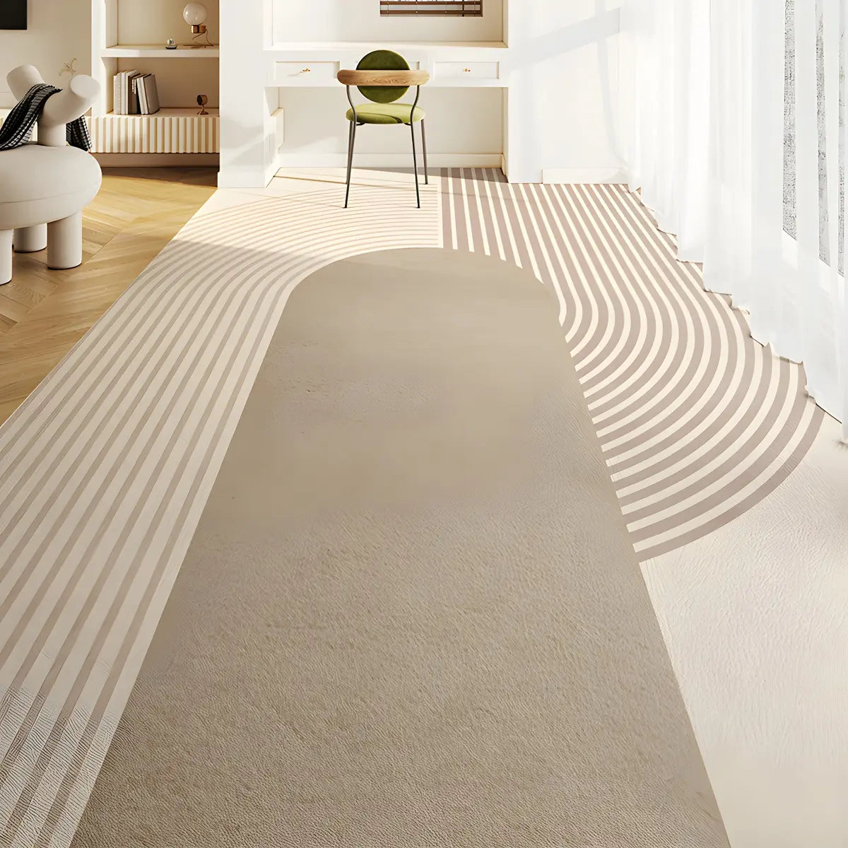 Minimalist Striped Pattern Vinyl Apricot Area Rug Image - 3