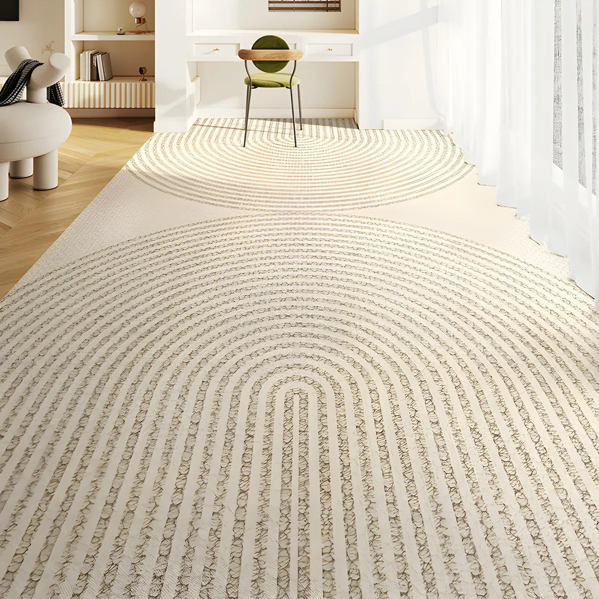 Minimalist Striped Pattern Vinyl Apricot Area Rug Image - 4