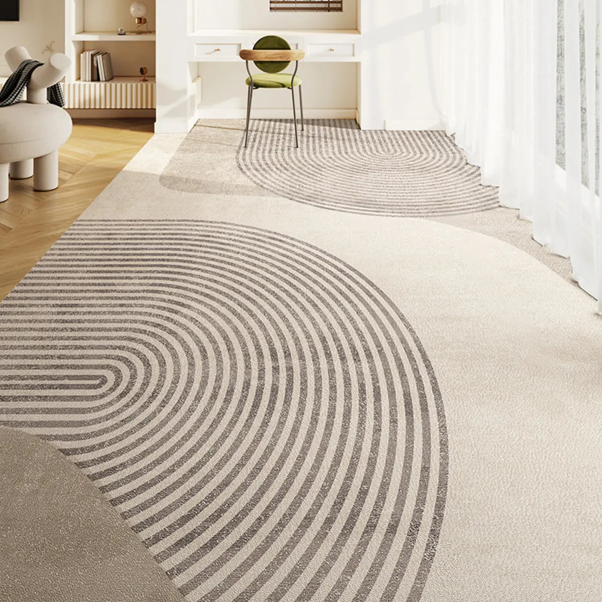 Minimalist Striped Pattern Vinyl Apricot Area Rug Image - 6