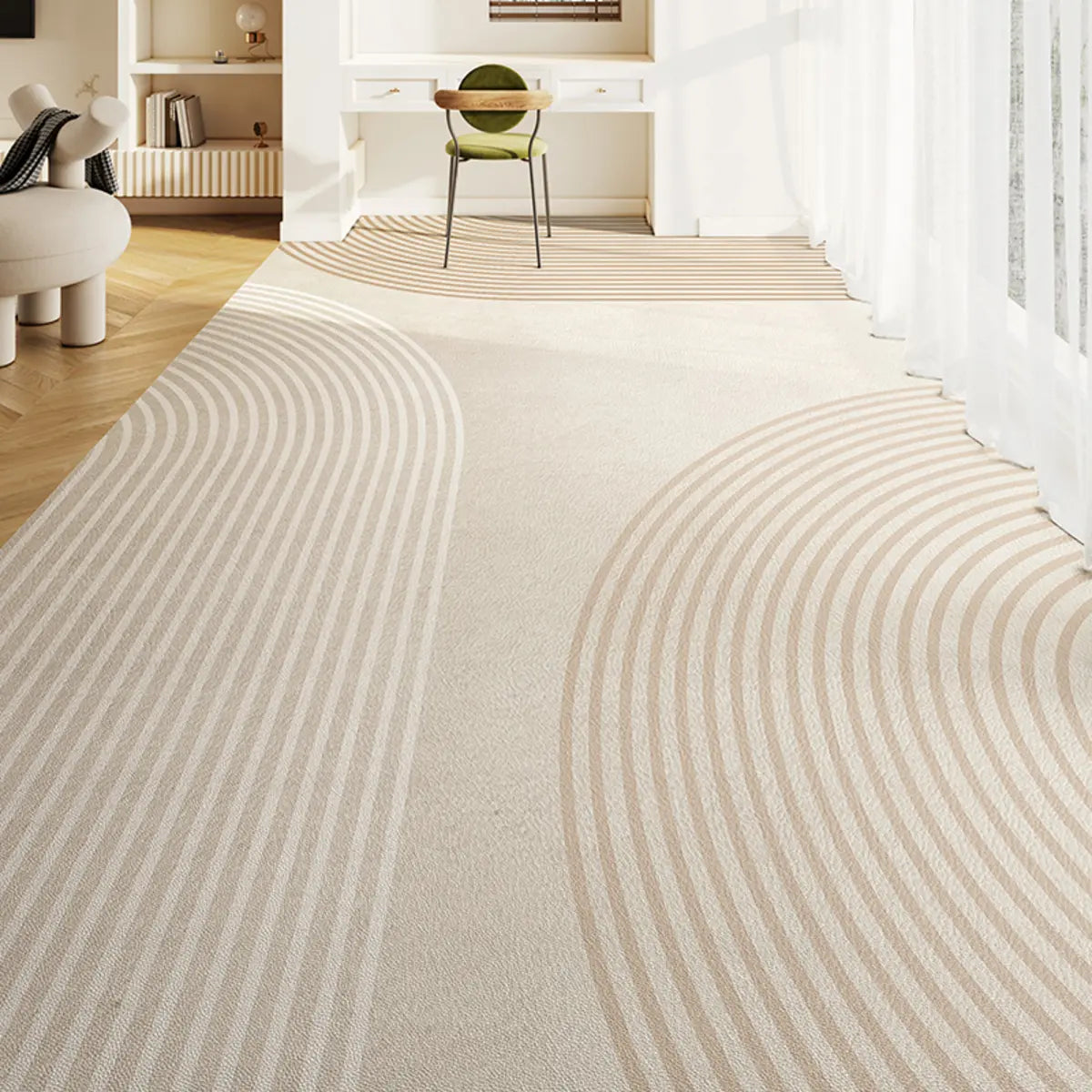 Minimalist Striped Pattern Vinyl Apricot Area Rug Image - 7