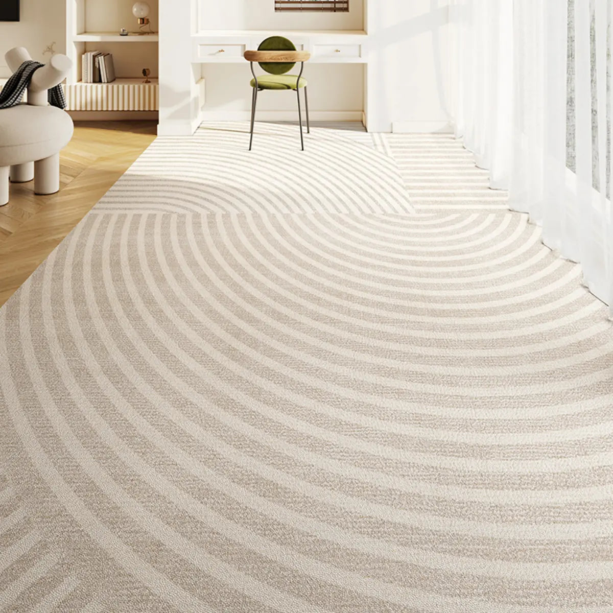 Minimalist Striped Pattern Vinyl Apricot Area Rug Image - 8