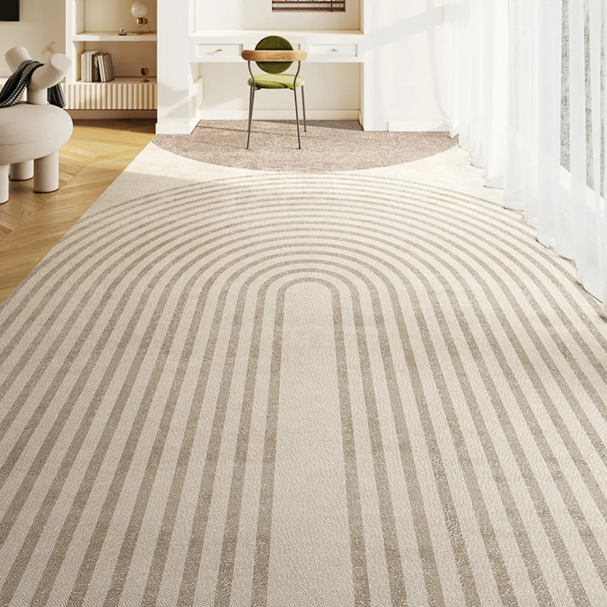 Minimalist Striped Pattern Vinyl Apricot Area Rug Image - 9