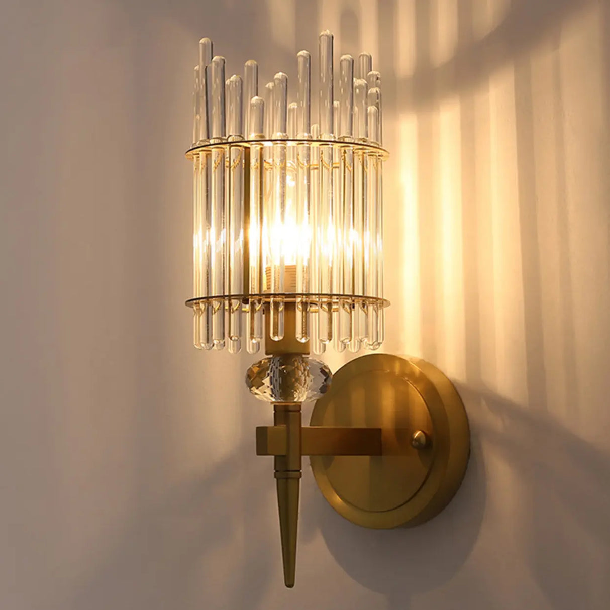 Minimalist Transparent Glass Gold Metal Wall Sconce Image - 1