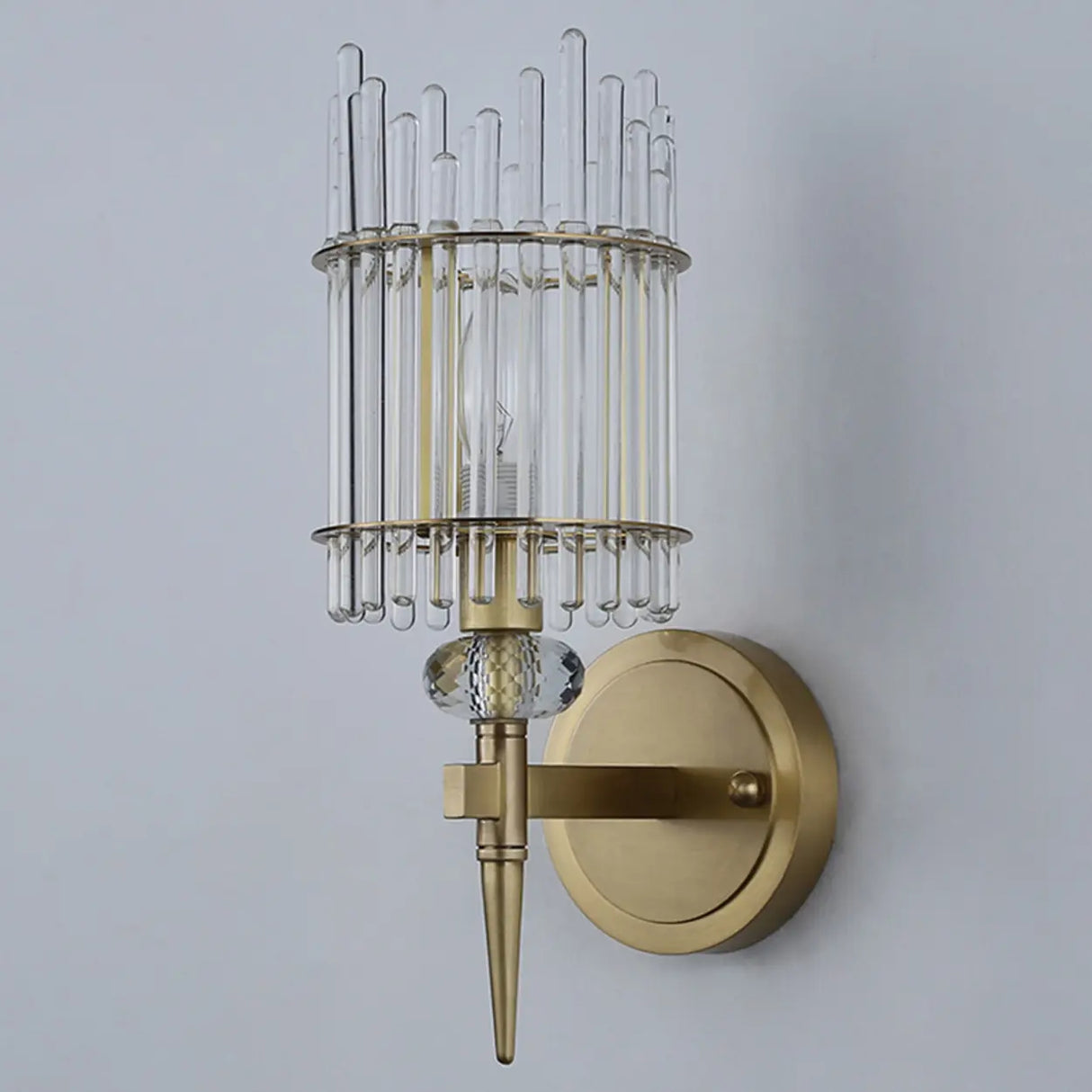 Minimalist Transparent Glass Gold Metal Wall Sconce Image - 6