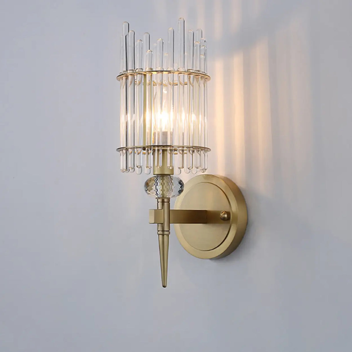 Minimalist Transparent Glass Gold Metal Wall Sconce Image - 7